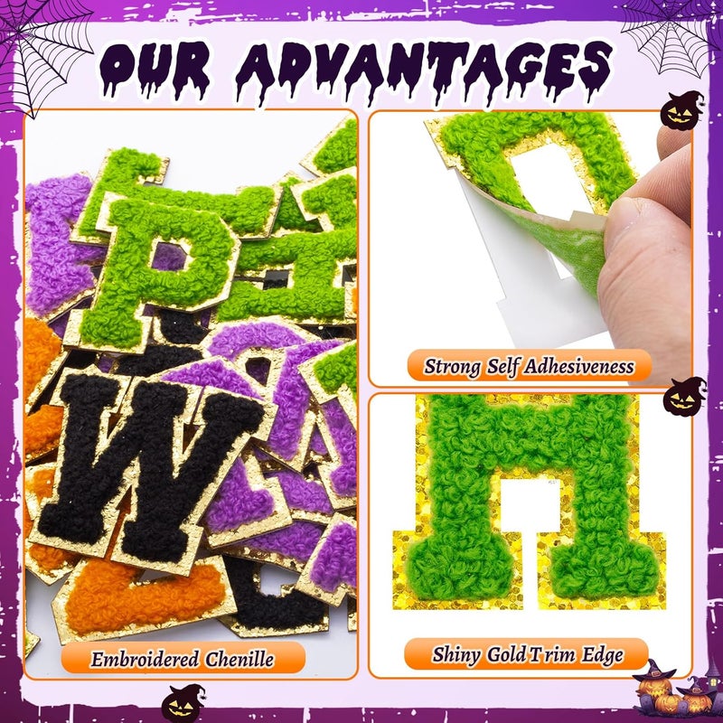 FOGWOWO 52 Pcs Halloween Patches Chenille Letter Patches Self Adhesive for Clothing,A-Z Varsity Letter Stickers Embroidered Sew on Repair Patches for Jackets Hats Backpacks - Image 4
